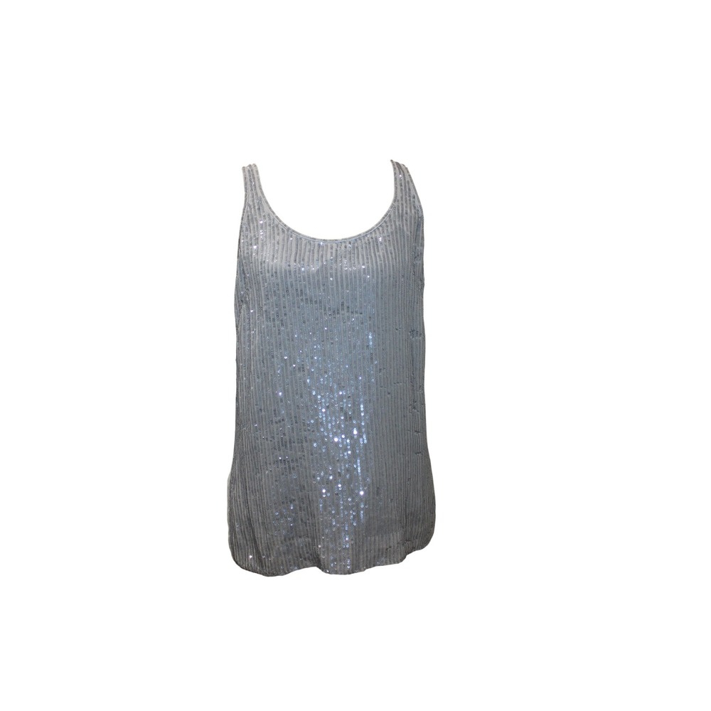 J.Crew Sequin Tank Top Womens 4 Gray New 100% Silk Scoop Neck Sleeveless Shell